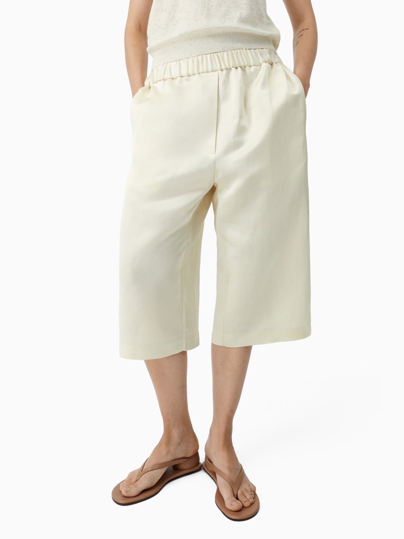 Satin Capri Pants Marfil