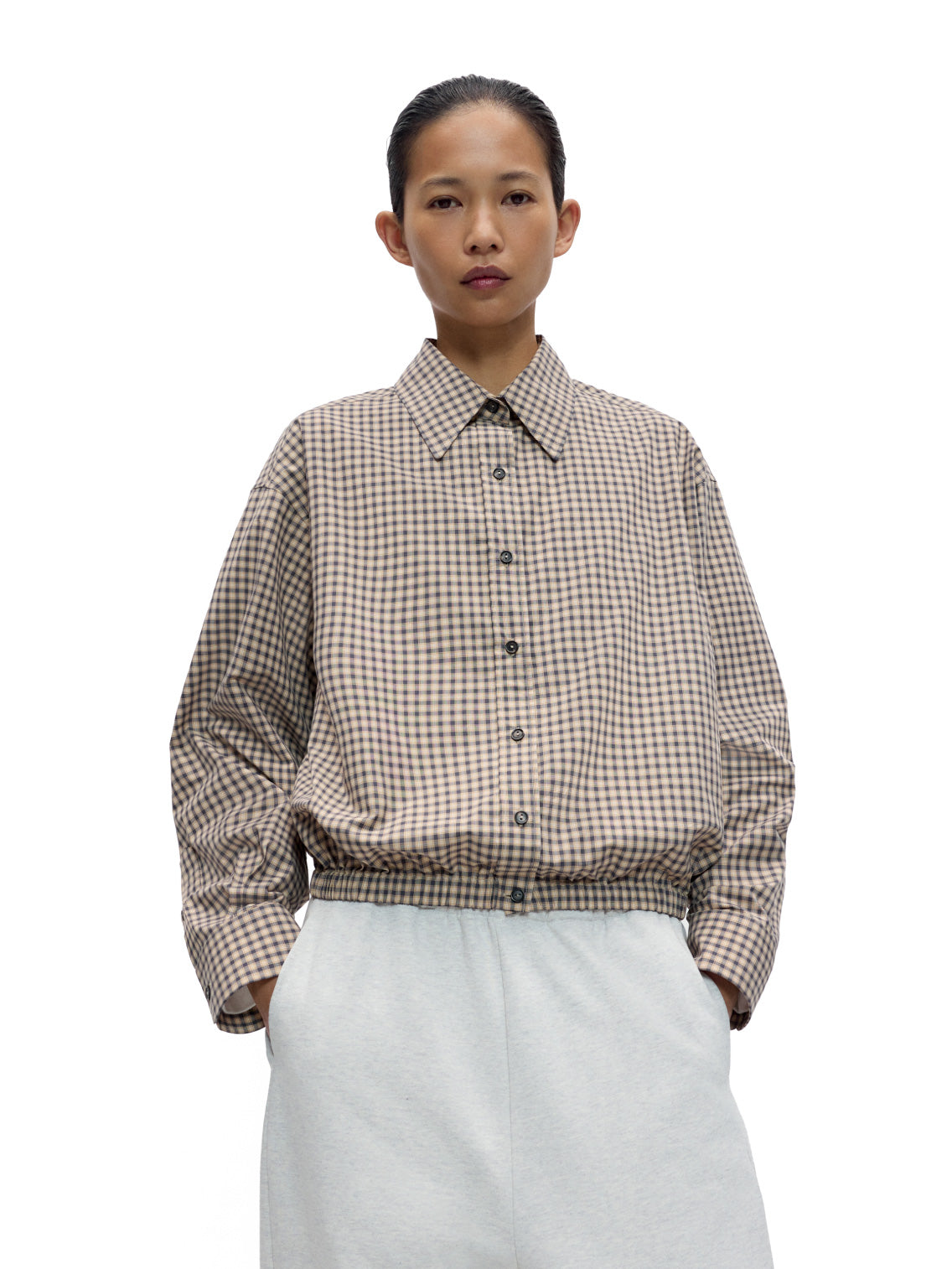 Checked Bomber Shirt Black Orange