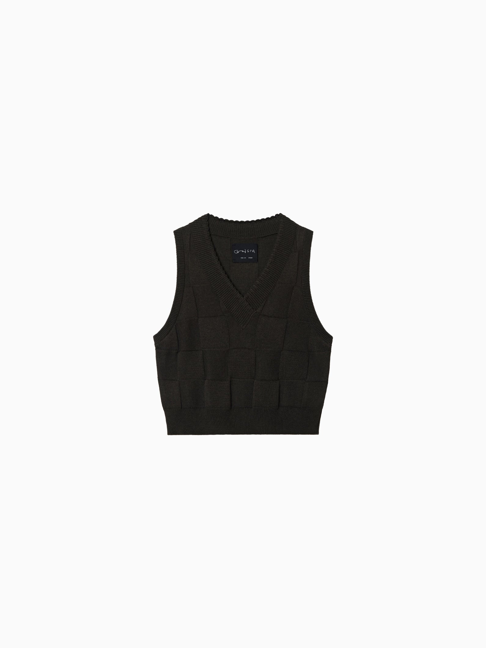 Checkered Cotton & Cashmere Waistcoat Dark Moss