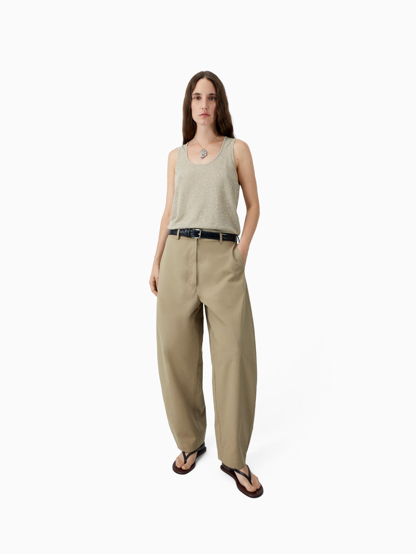 Cotton Curved Pants Camel