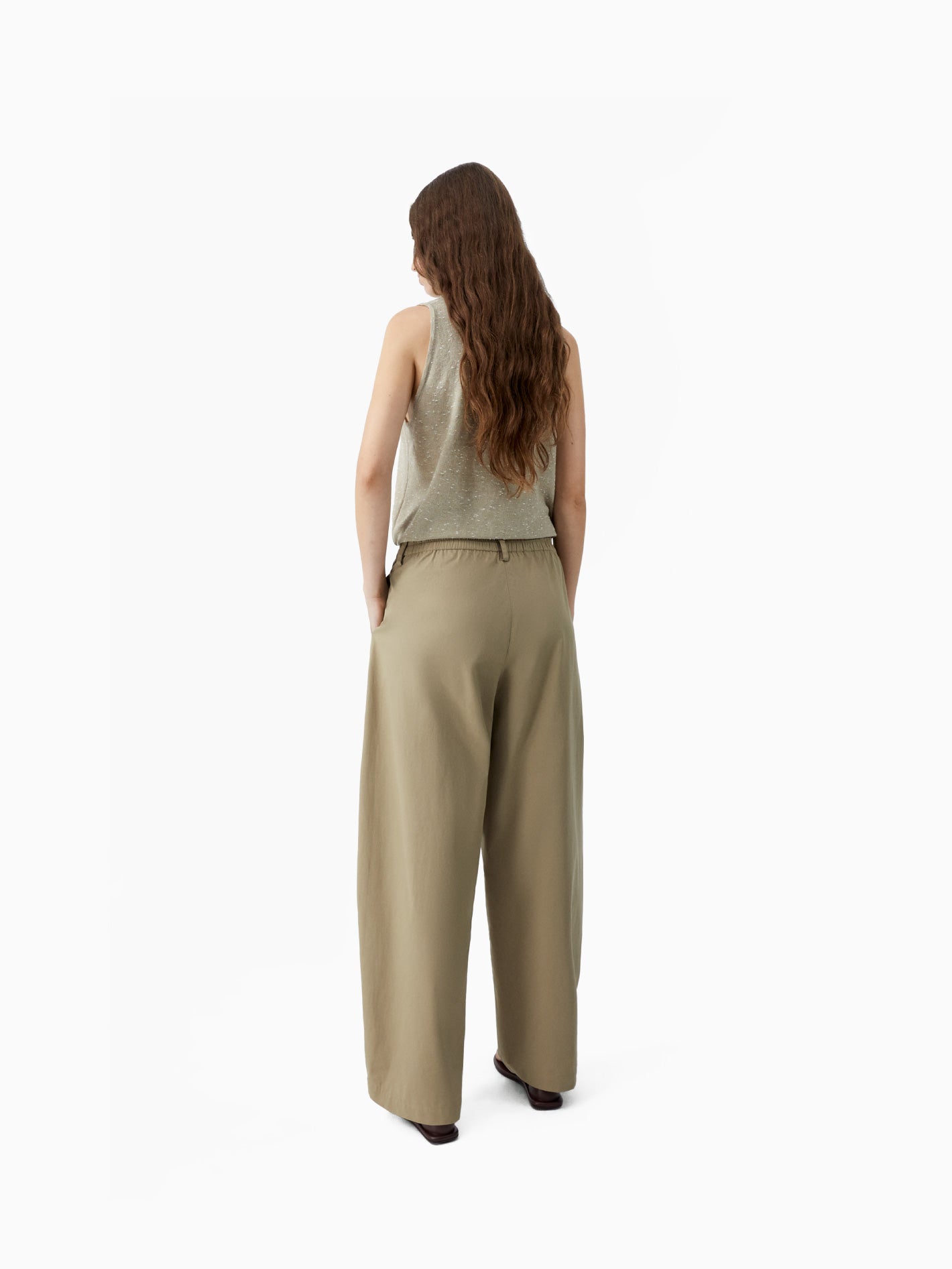 Cotton Curved Pants Camel