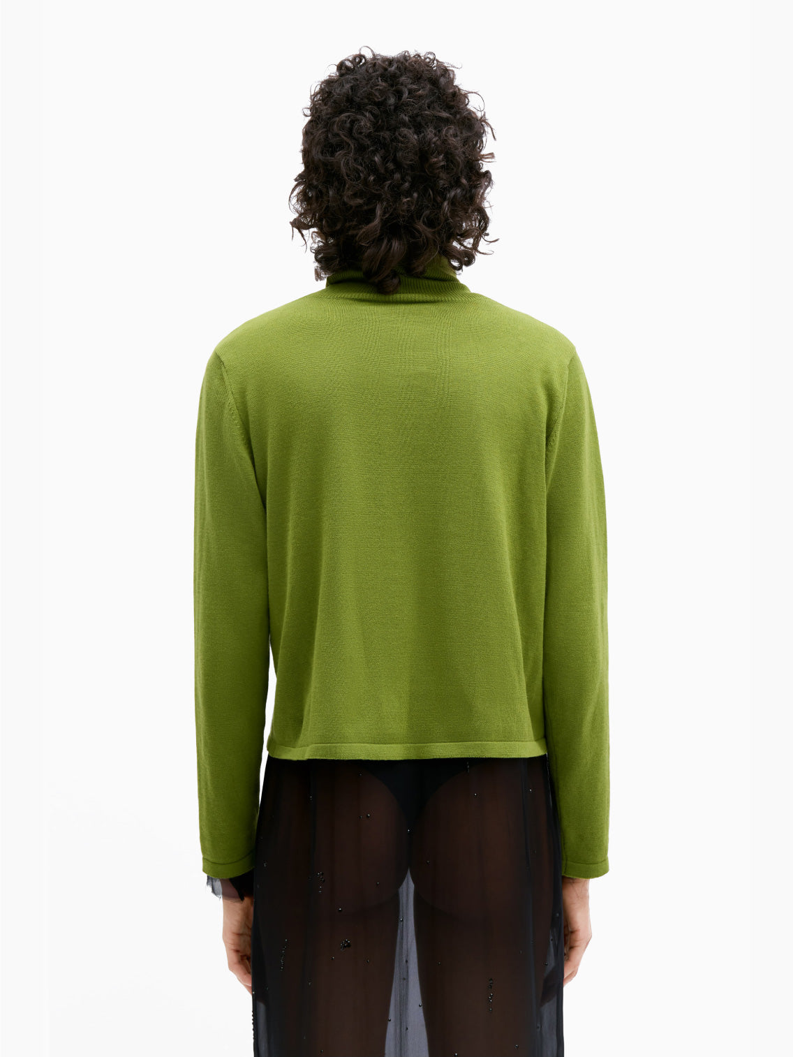 The Cordera Cotton & Cashmere Sweater in Woodbine, showcased against a plain white backdrop, is a green, long-sleeved turtleneck sweater. Crafted from superior materials including cotton and cashmere, this elegant piece features a simple and classic design with a straight cut and no visible embellishments, complemented by a high roll-neck collar for added sophistication.