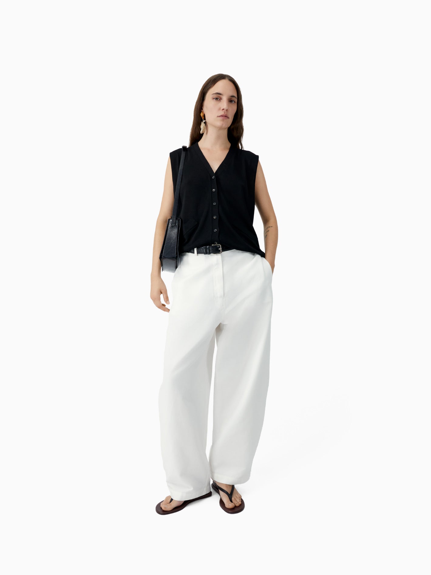Cotton & Linen Curved Pants White