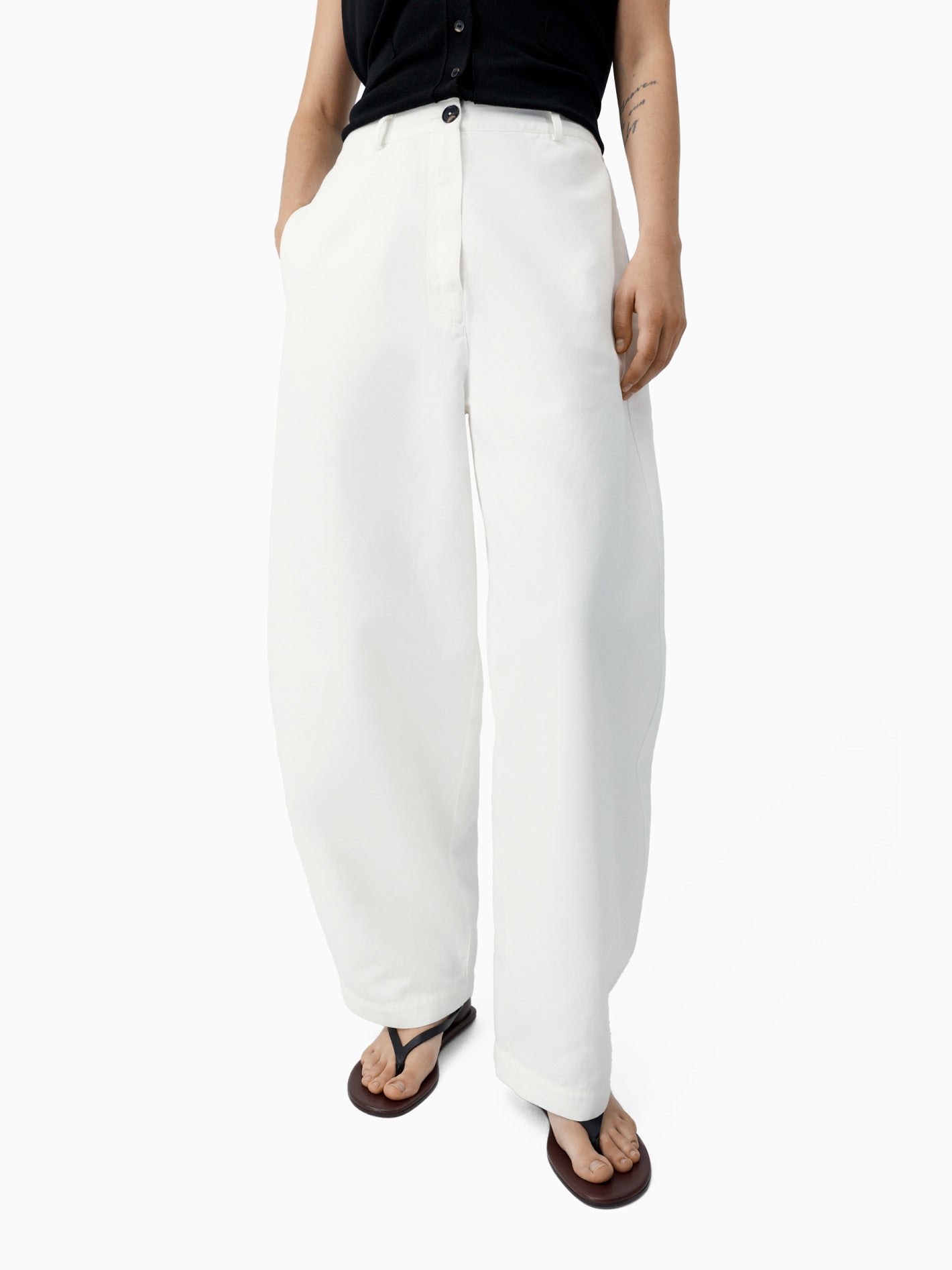 Cotton & Linen Curved Pants White