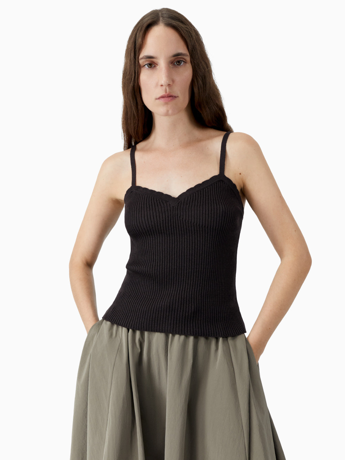 Cotton & Silk Ribbed Tank Top Brown