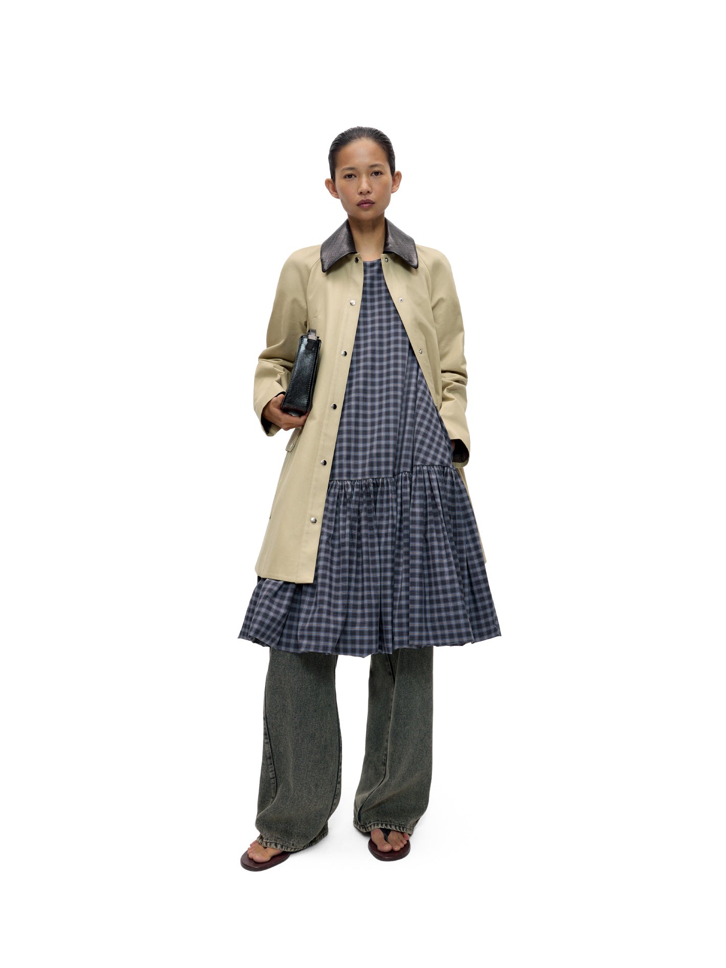 Checked Balloon Dress Navy Orange