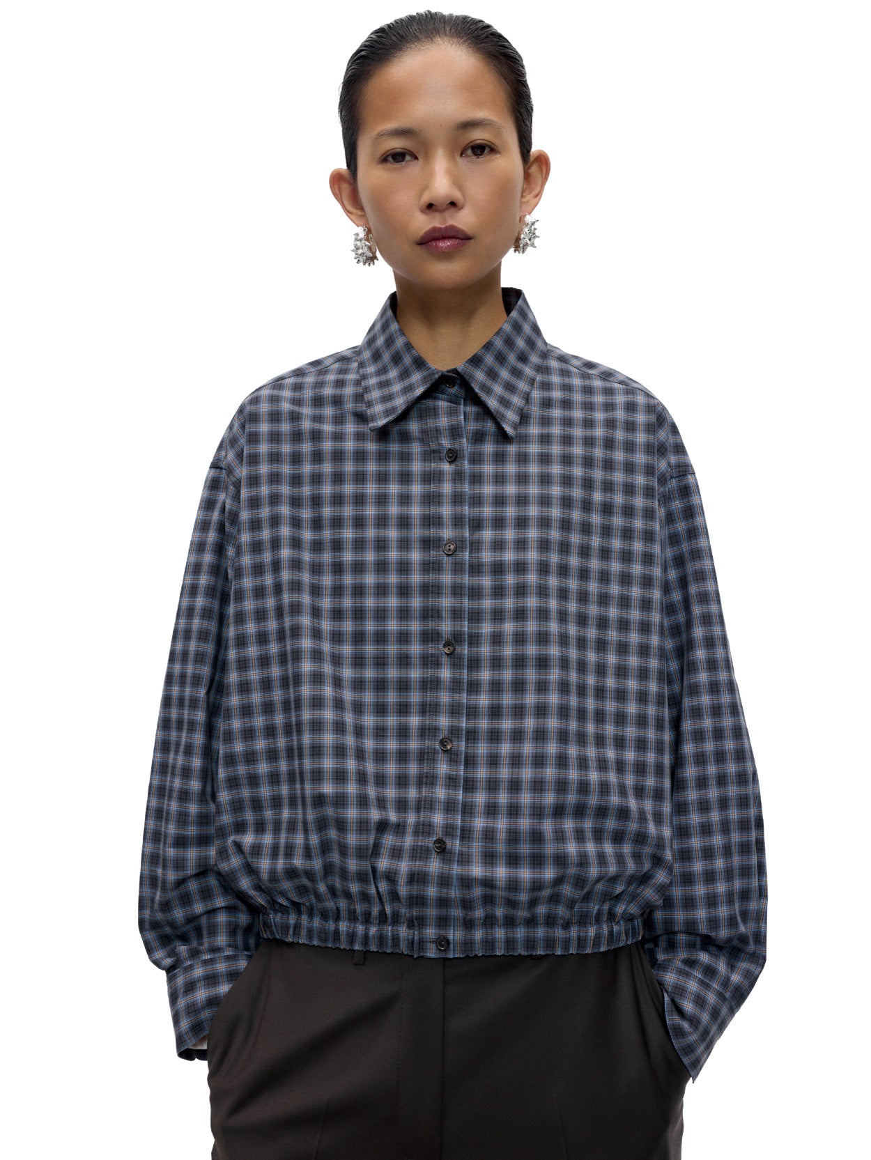 Checked Bomber Shirt Navy Orange