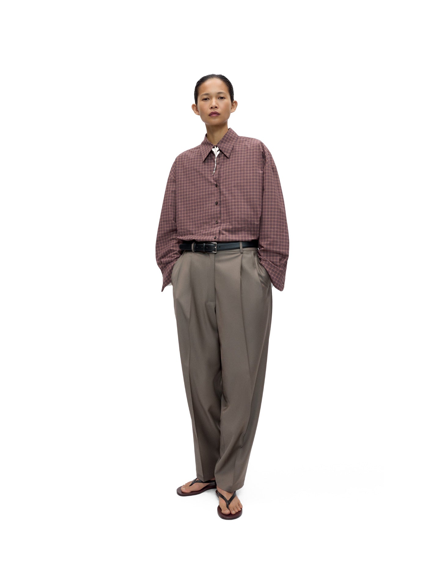 Checked Oversized Shirt Brown Navy