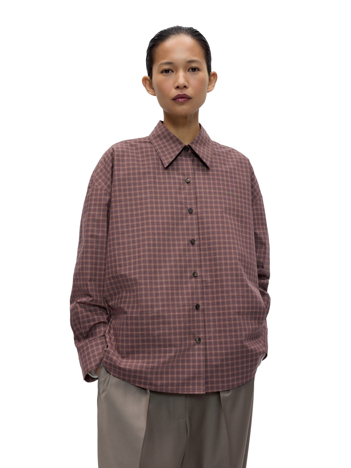 Checked Oversized Shirt Brown Navy
