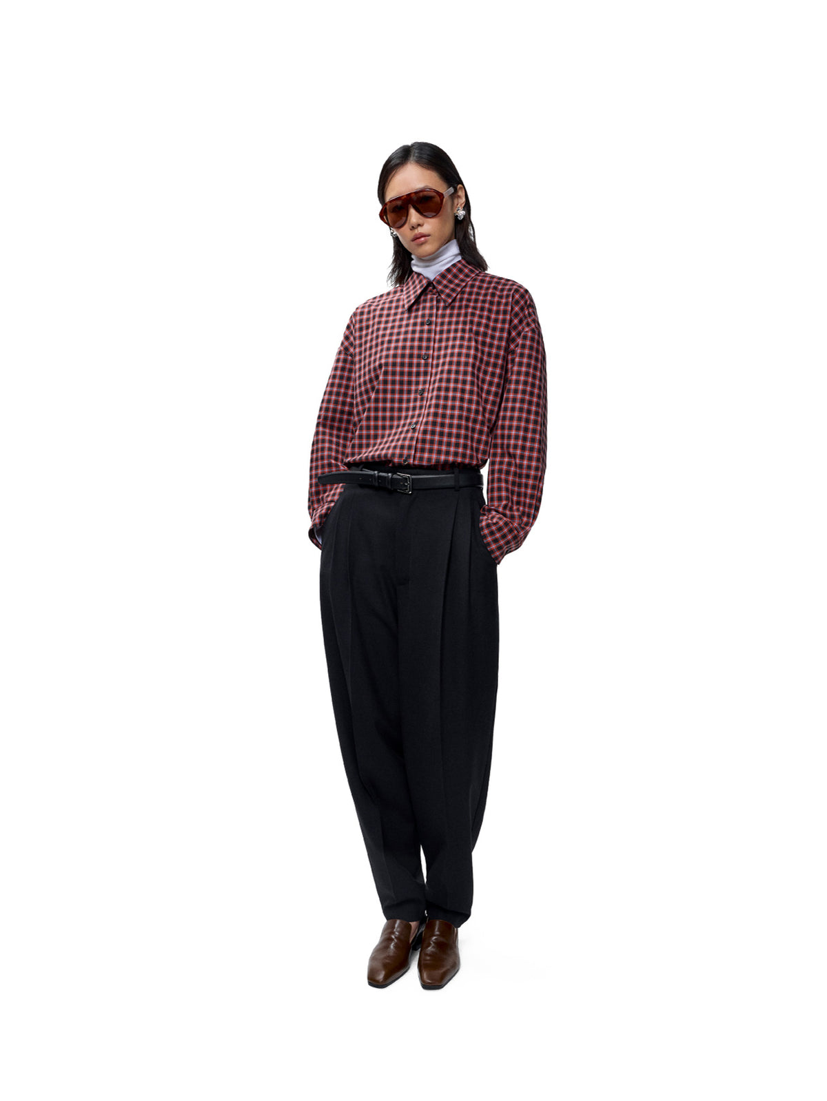 Checked Oversized Shirt Orange/Black
