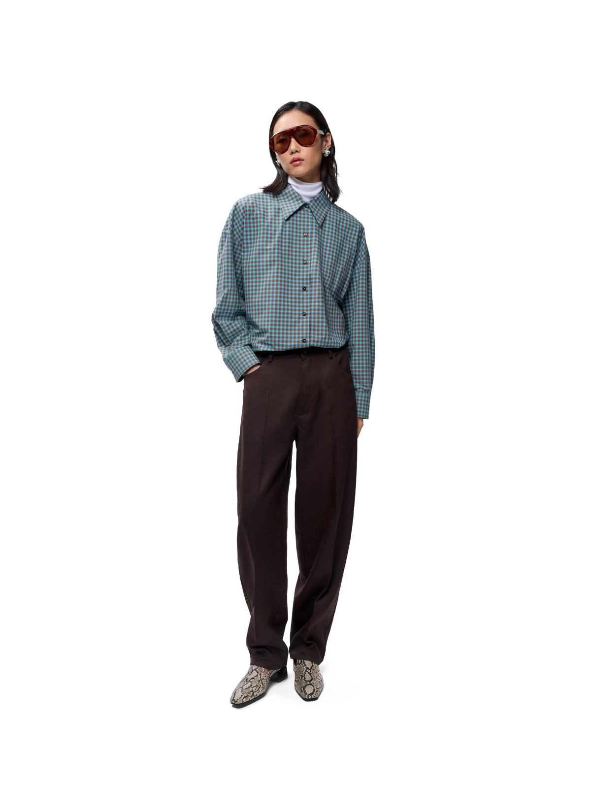 Checked Oversized Shirt Turquoise/Orange