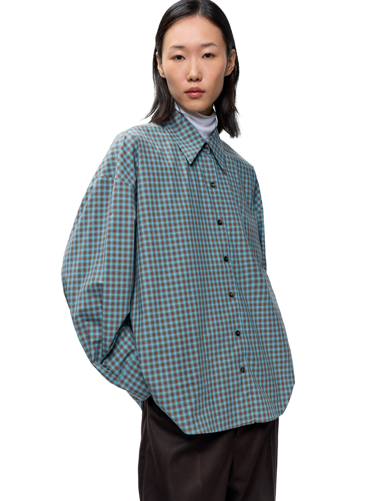 Checked Oversized Shirt Turquoise/Orange