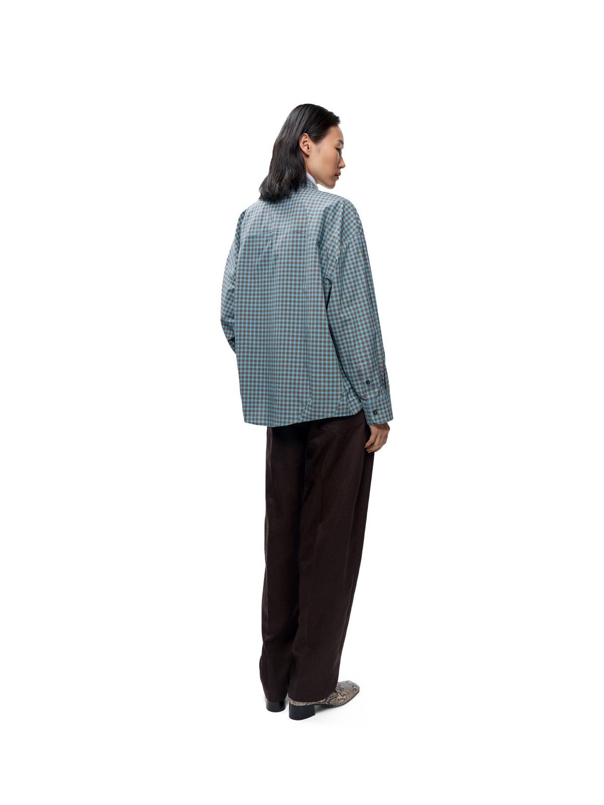 Checked Oversized Shirt Turquoise/Orange