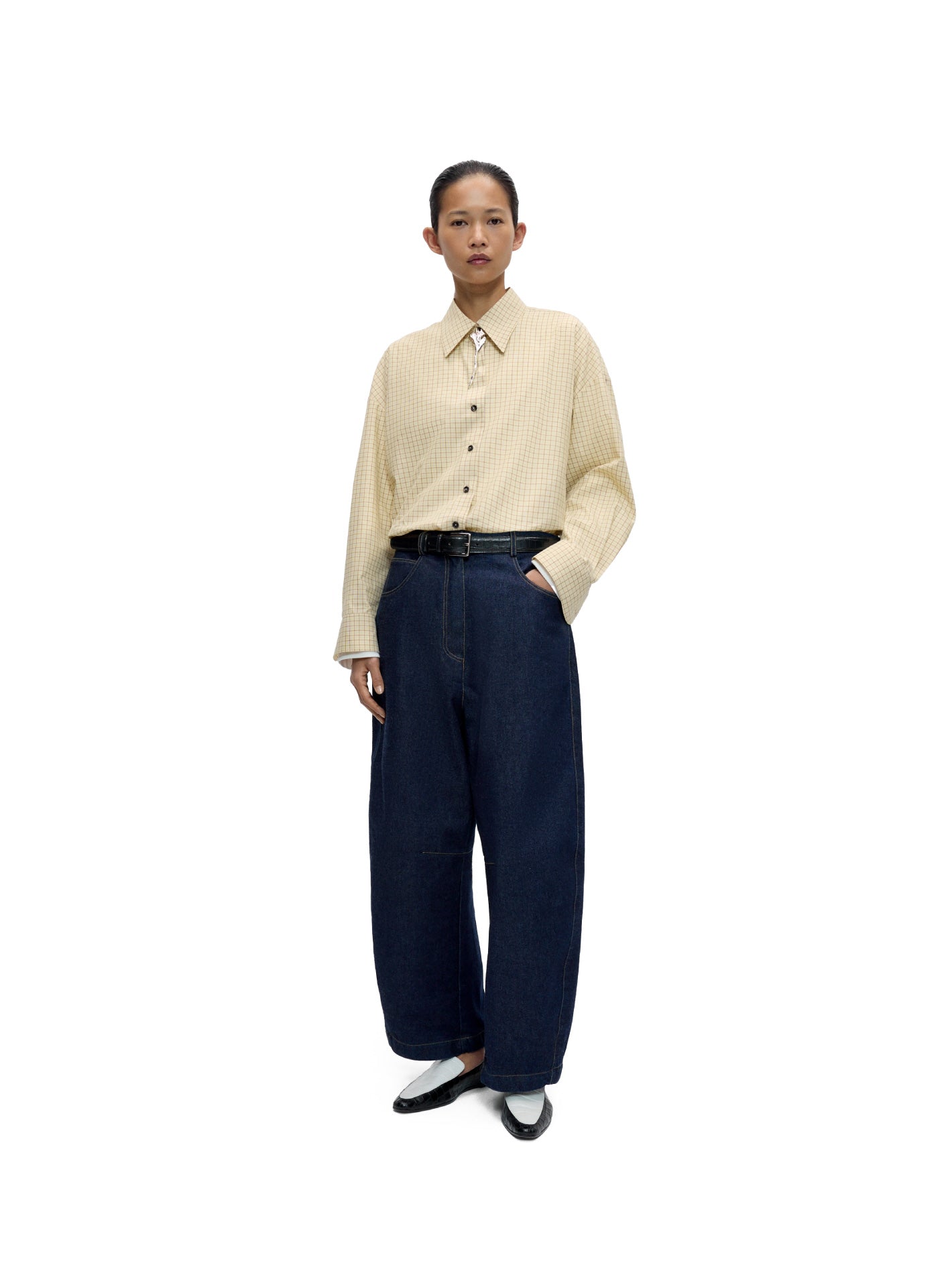 Checked Oversized Shirt Yellow Brown