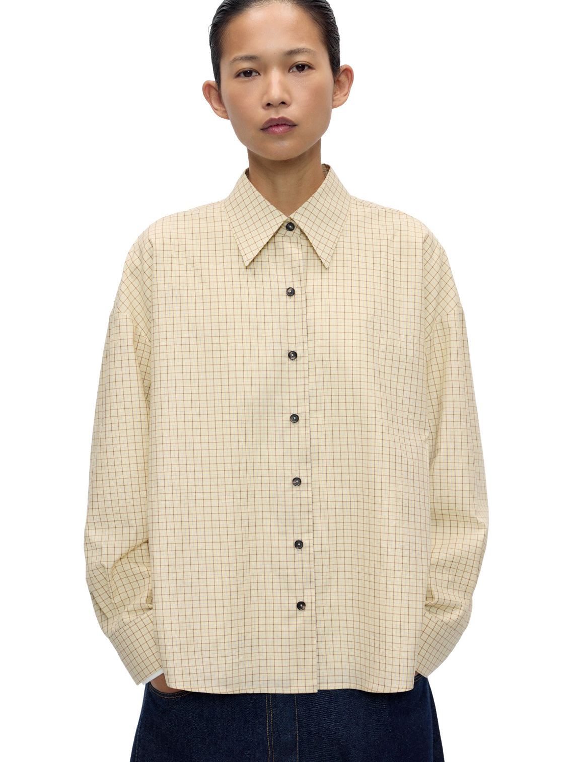 Checked Oversized Shirt Yellow Brown