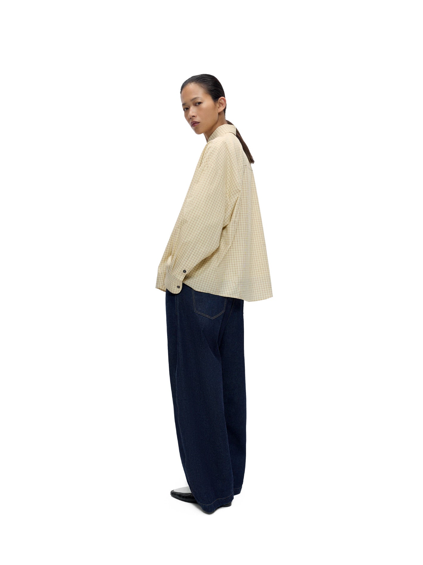 Checked Oversized Shirt Yellow Brown