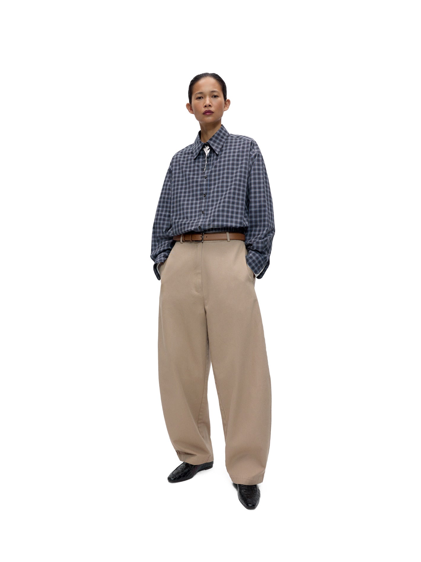 Cotton Curved Pants Camel