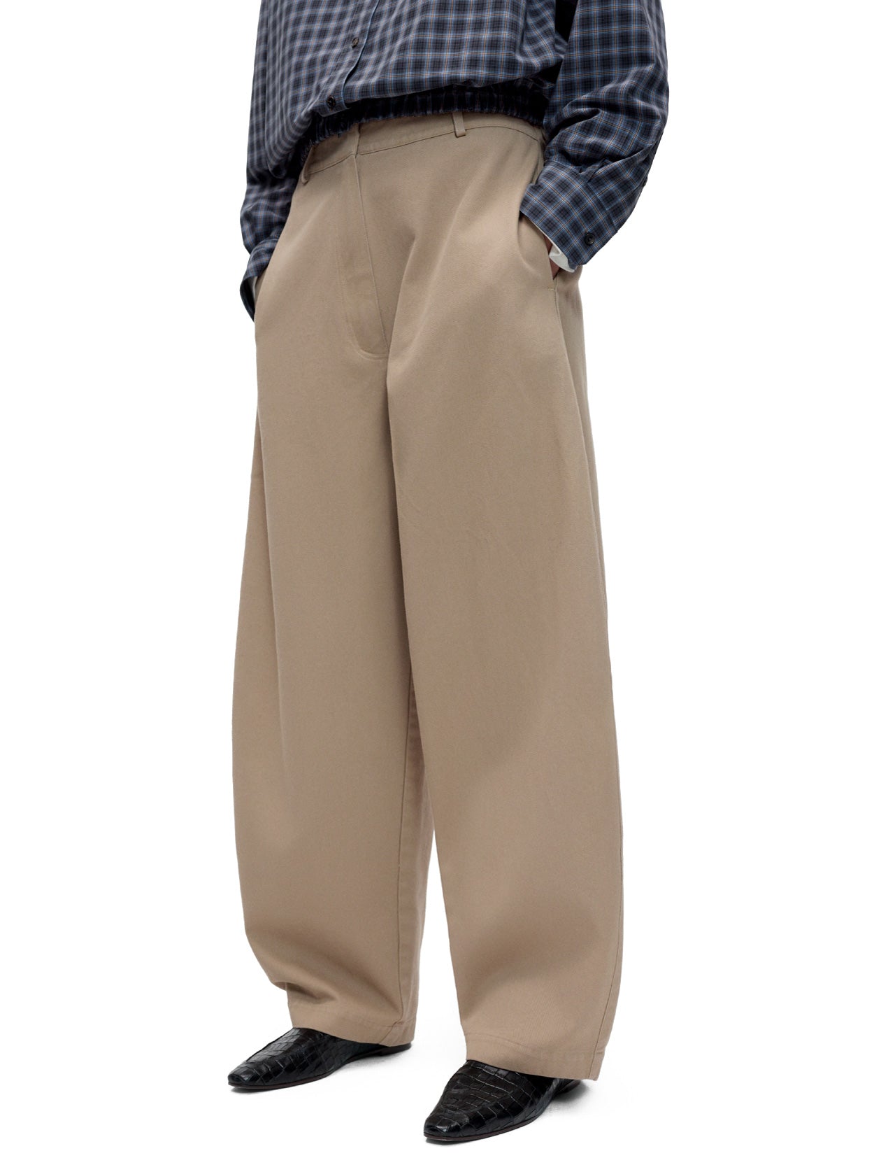 Cotton Curved Pants Camel