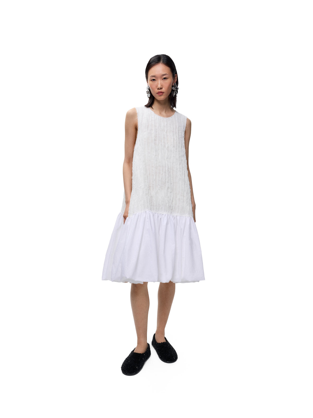Crinkled Balloon Dress White