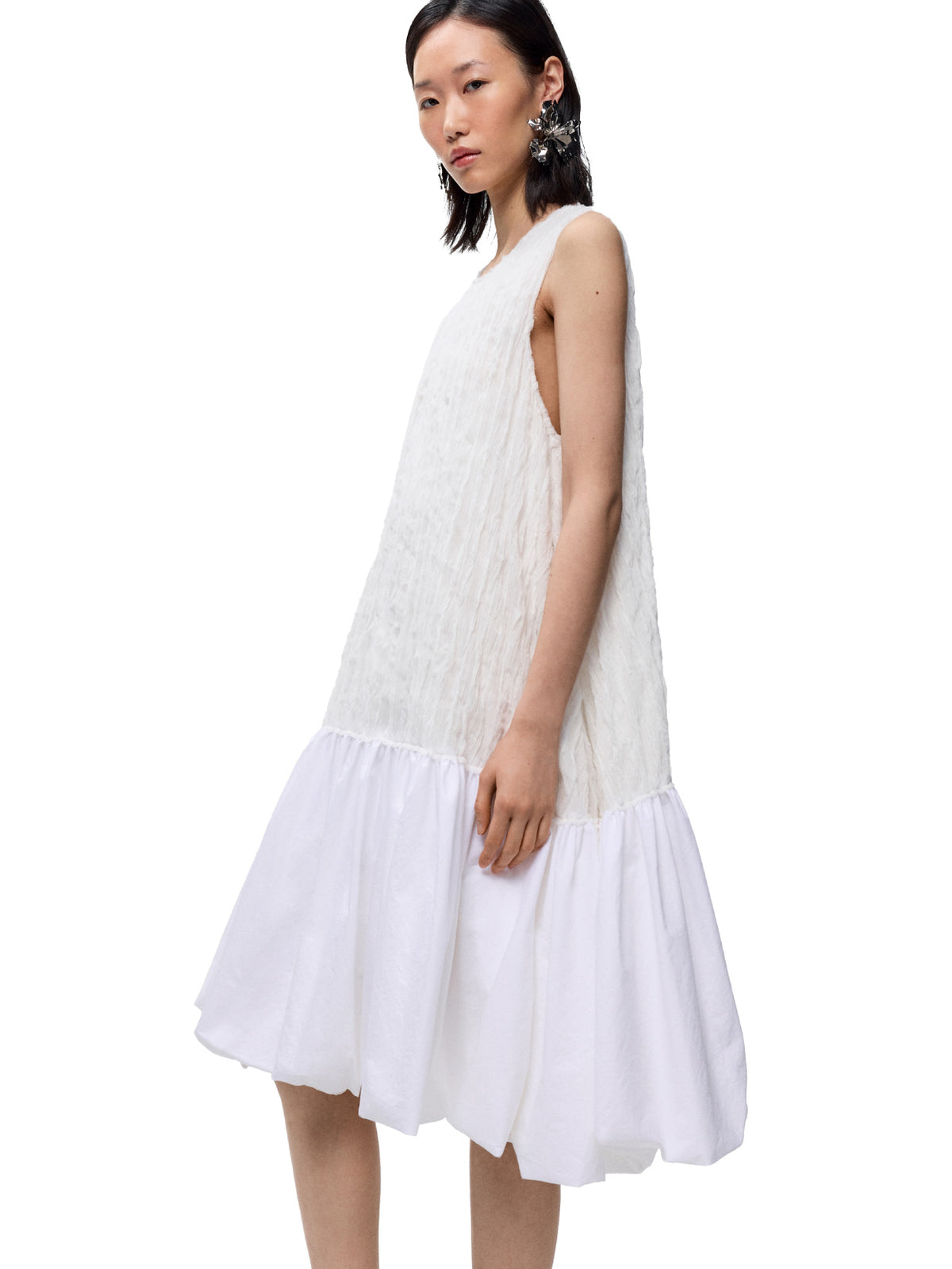 Crinkled Balloon Dress White