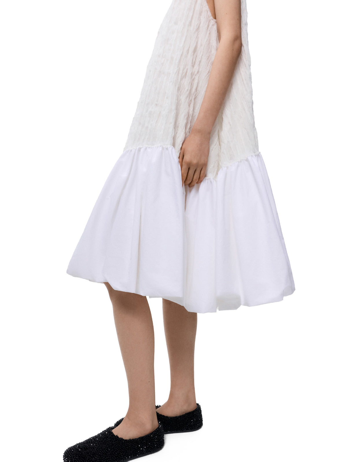 Crinkled Balloon Dress White