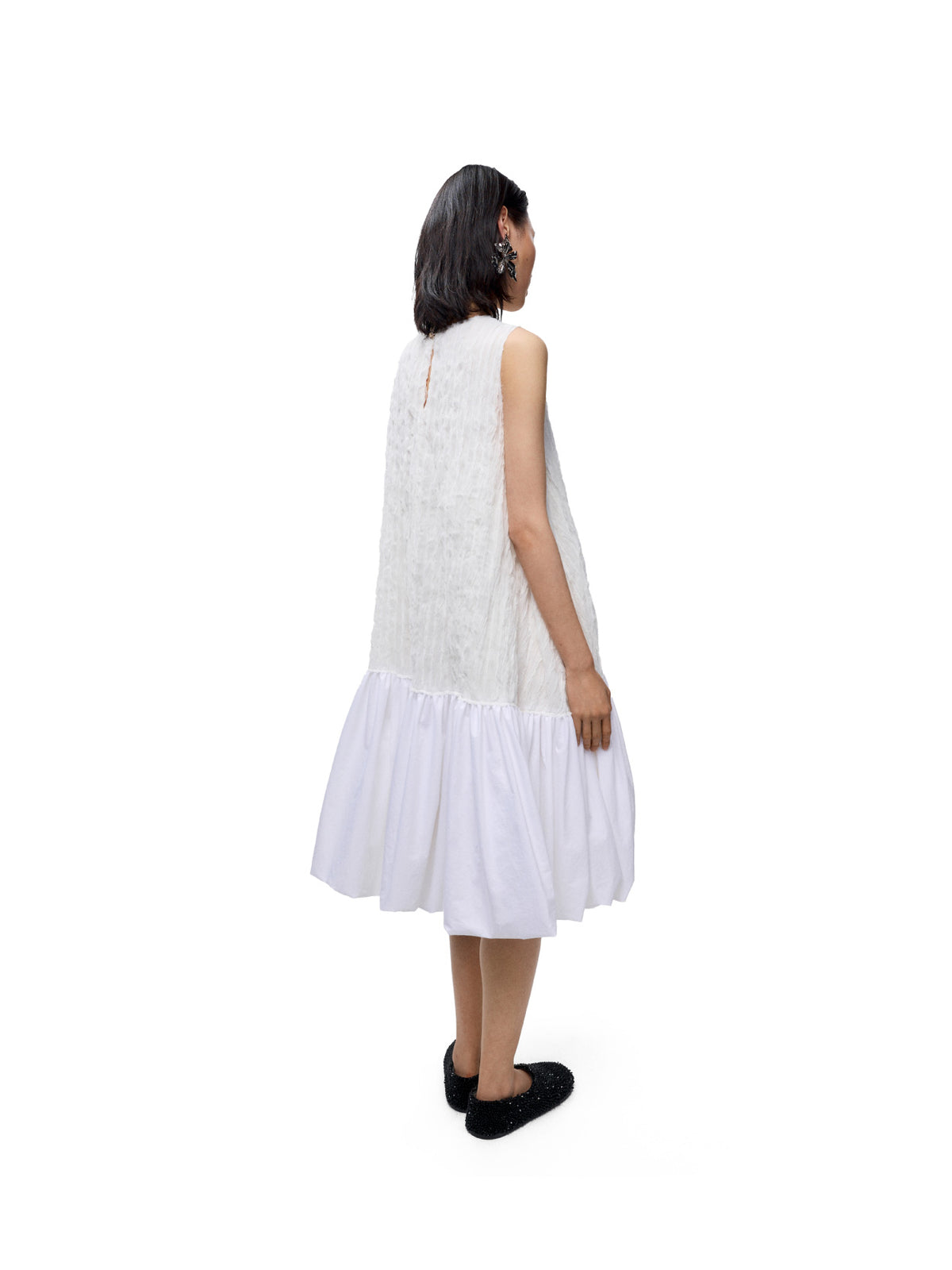 Crinkled Balloon Dress White