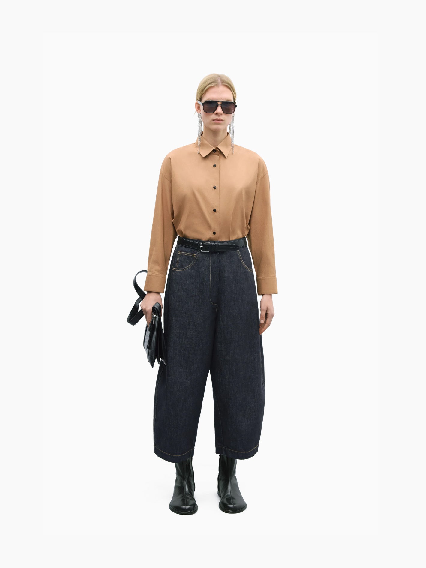 Denim Curved Pants Black