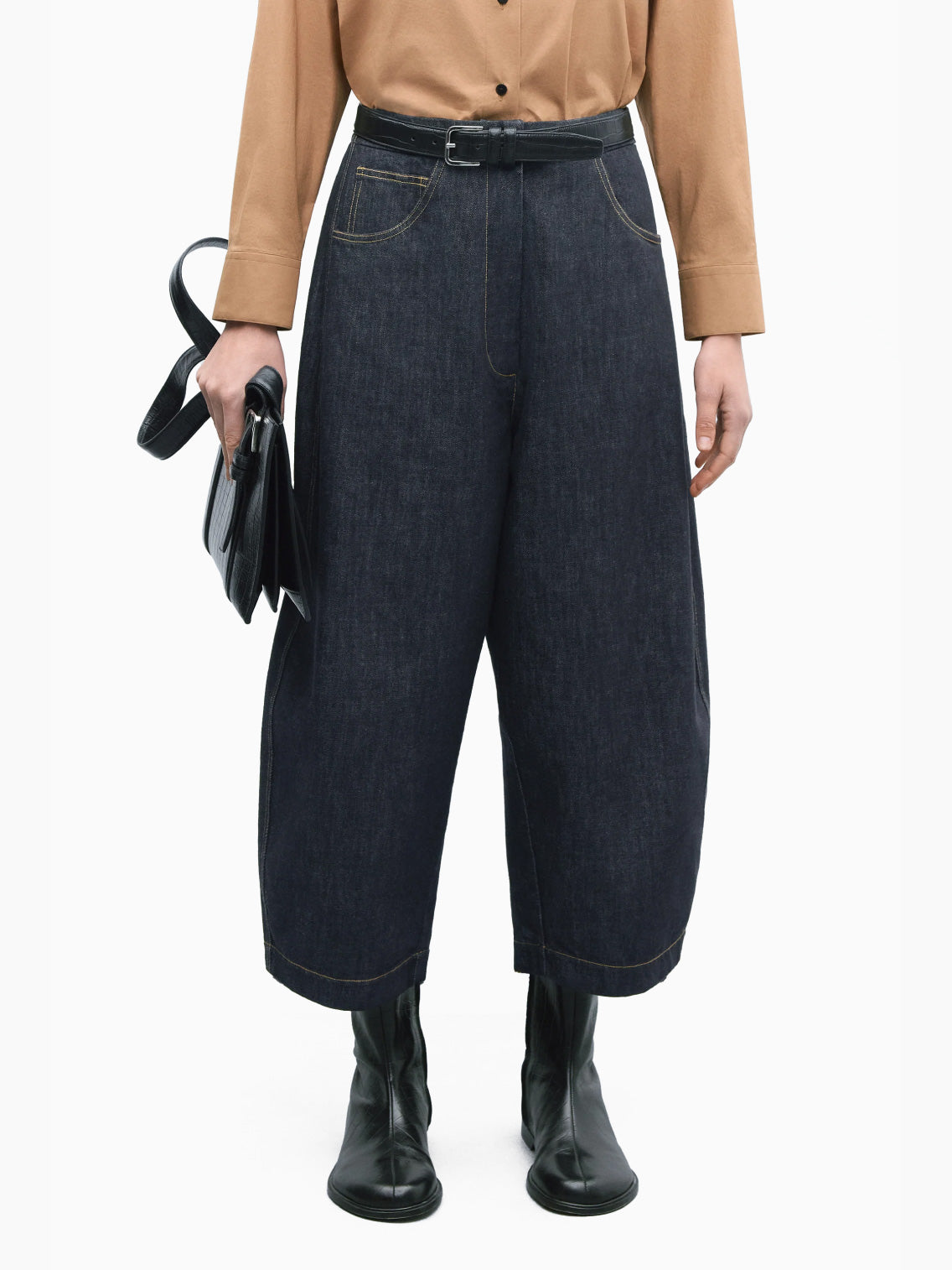 Denim Curved Pants Black