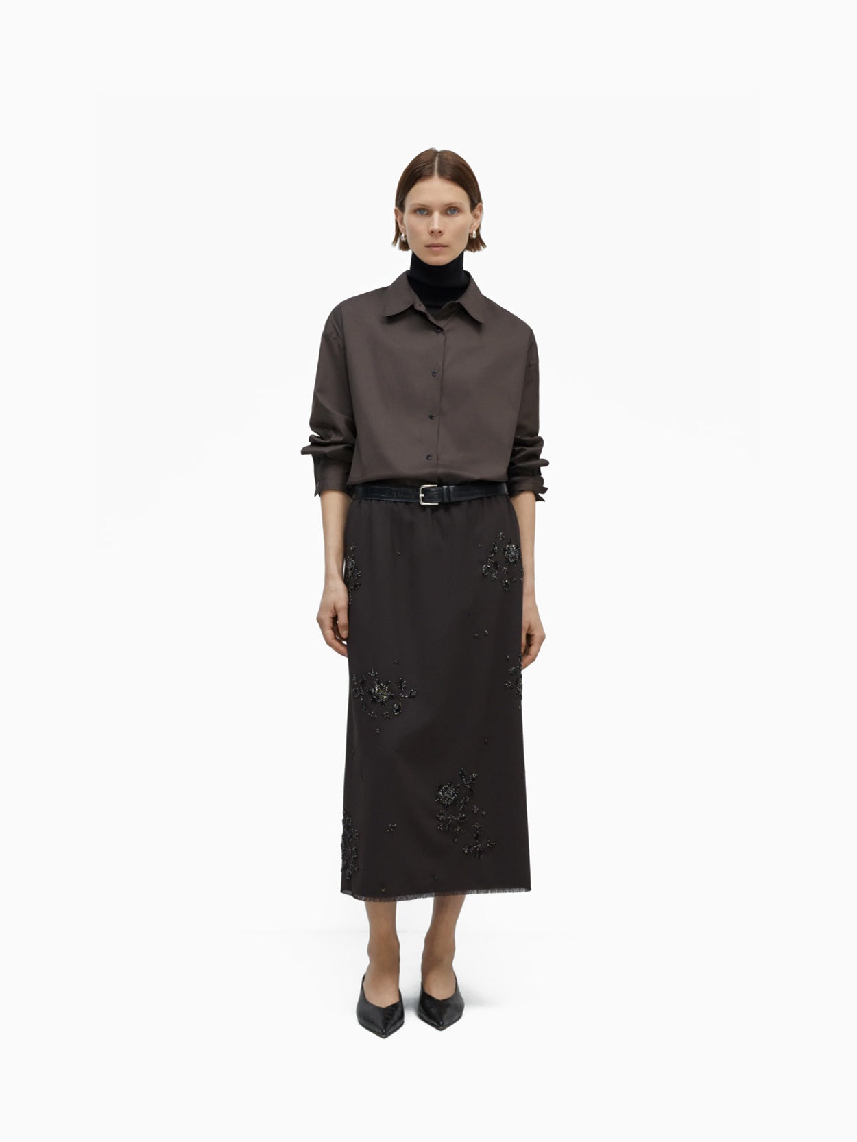 Embellished Tailoring Skirt Dark Brown