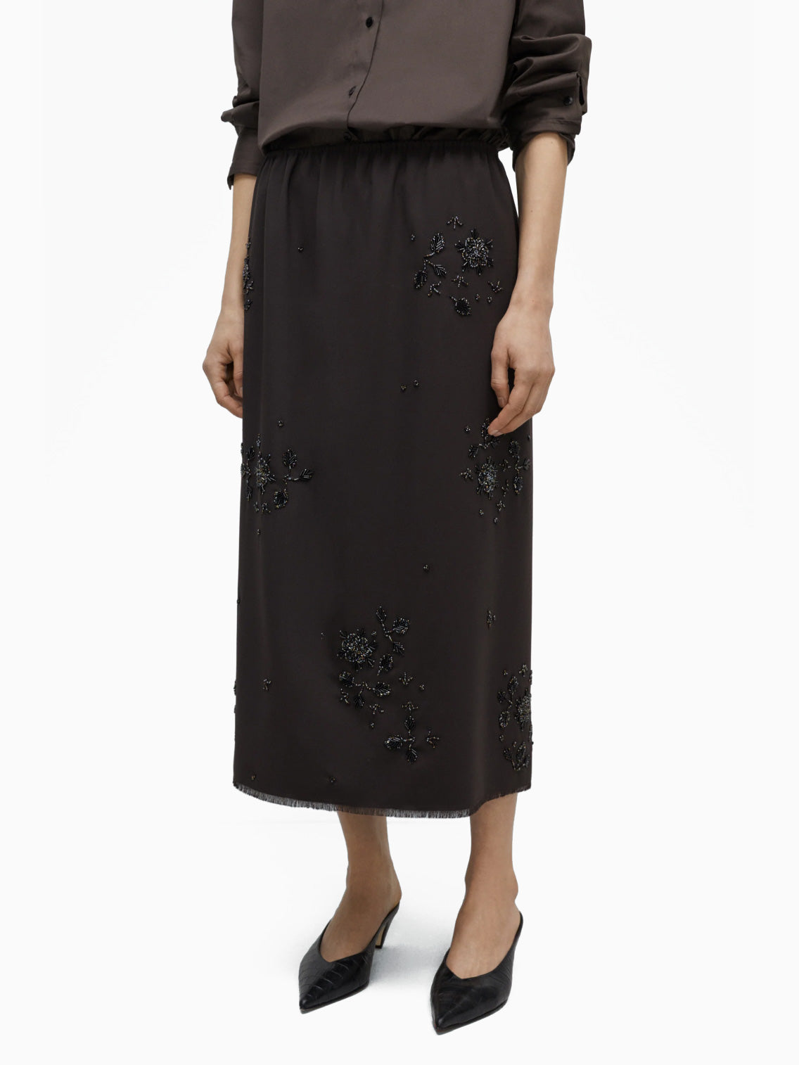 Embellished Tailoring Skirt Dark Brown