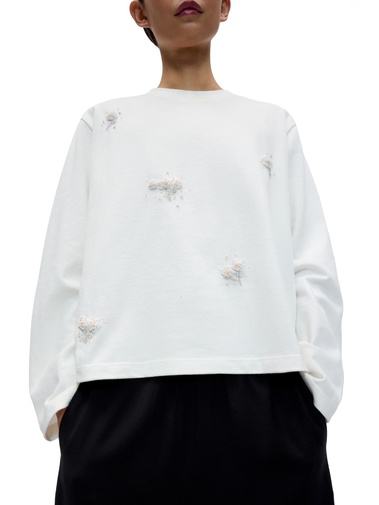 Embellished Long-Sleeve Tee White