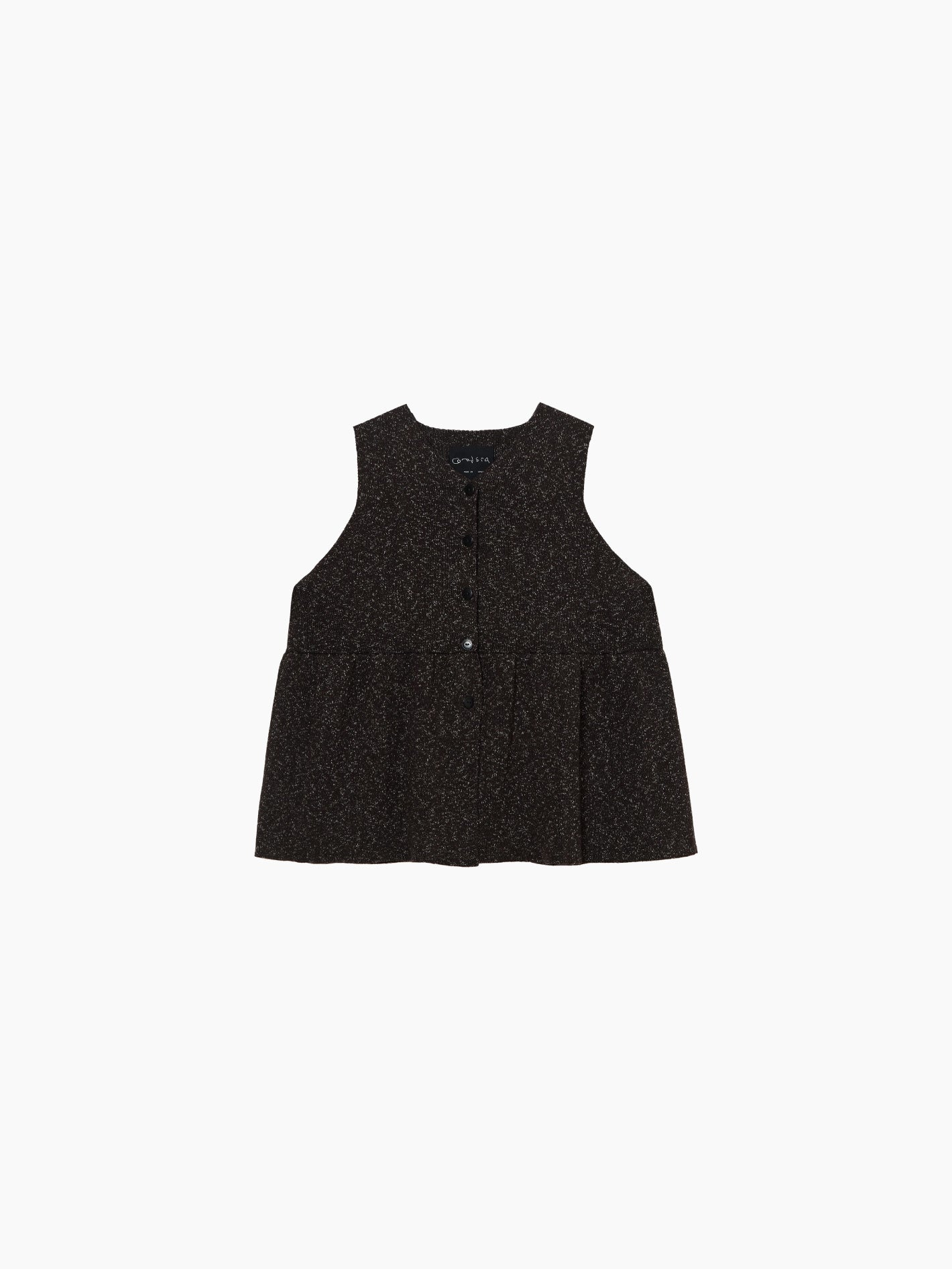 Flecked Cotton Peplum Top Brown