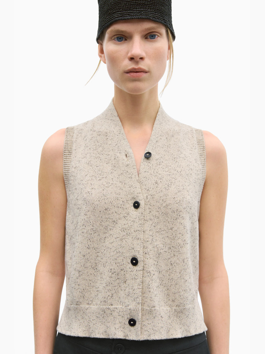 Flecked Cotton Vest Natural