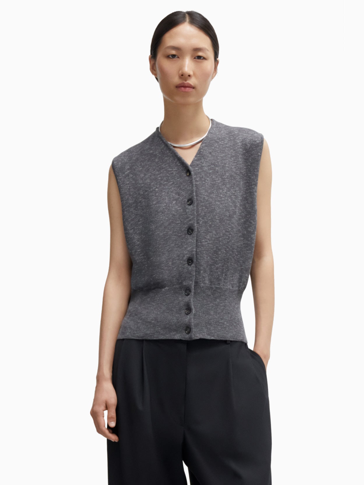 Flecked Cotton Waistcoat Grey