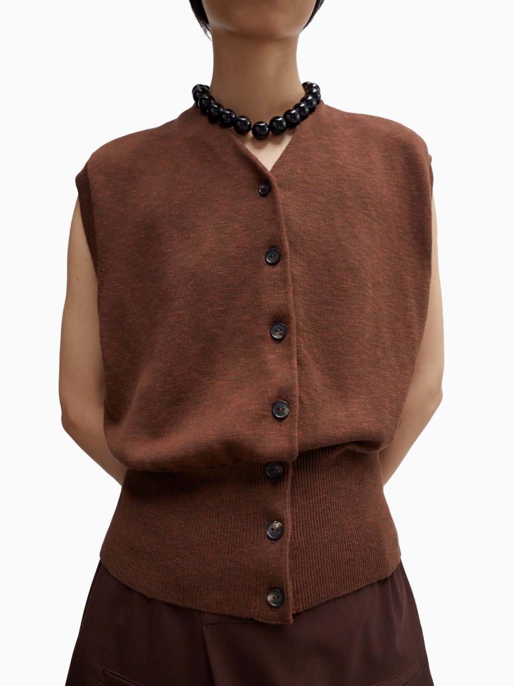 Flecked Cotton Waistcoat Russet