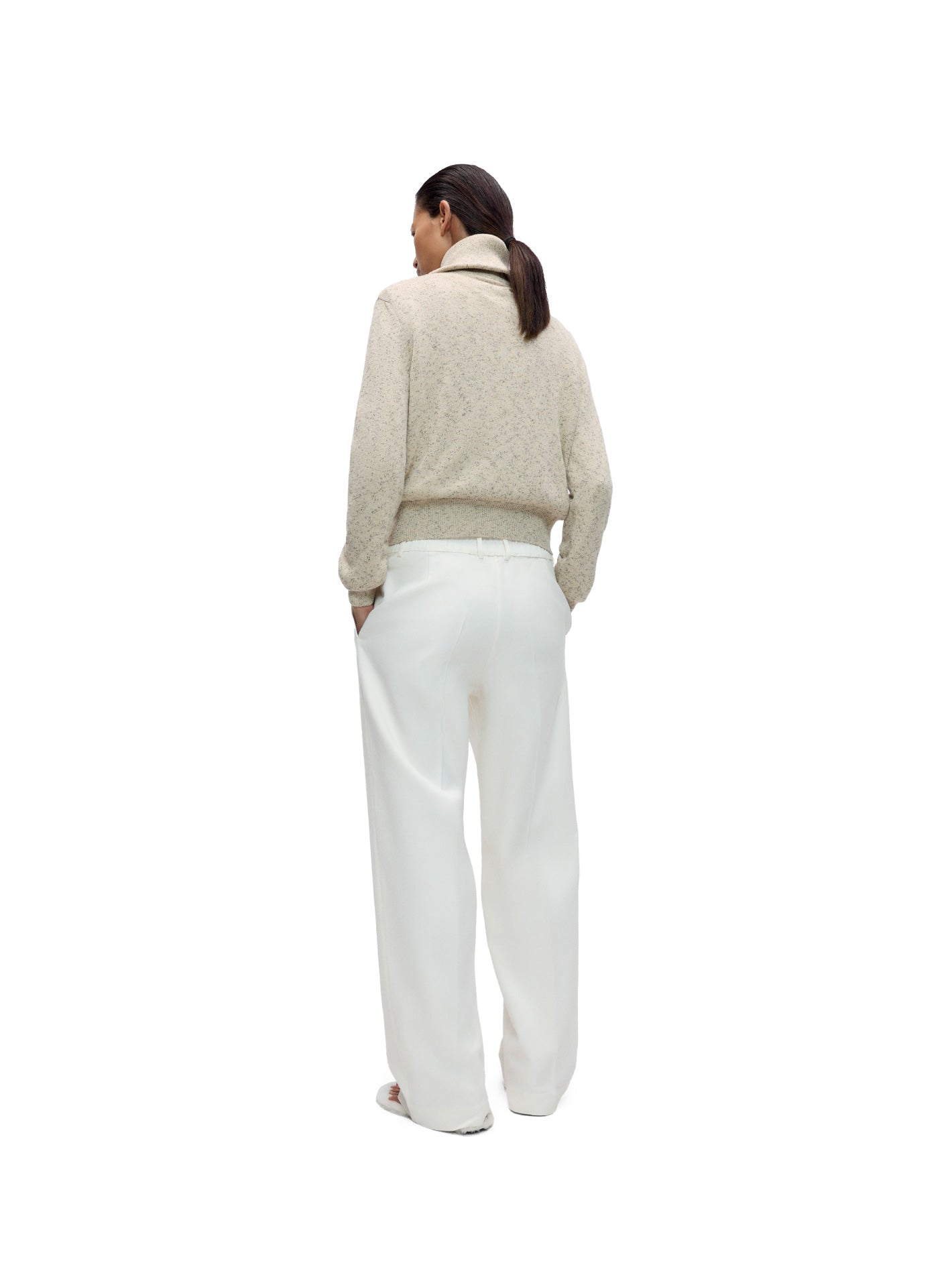 Flecked Cotton Zip-Up Sweater Natural