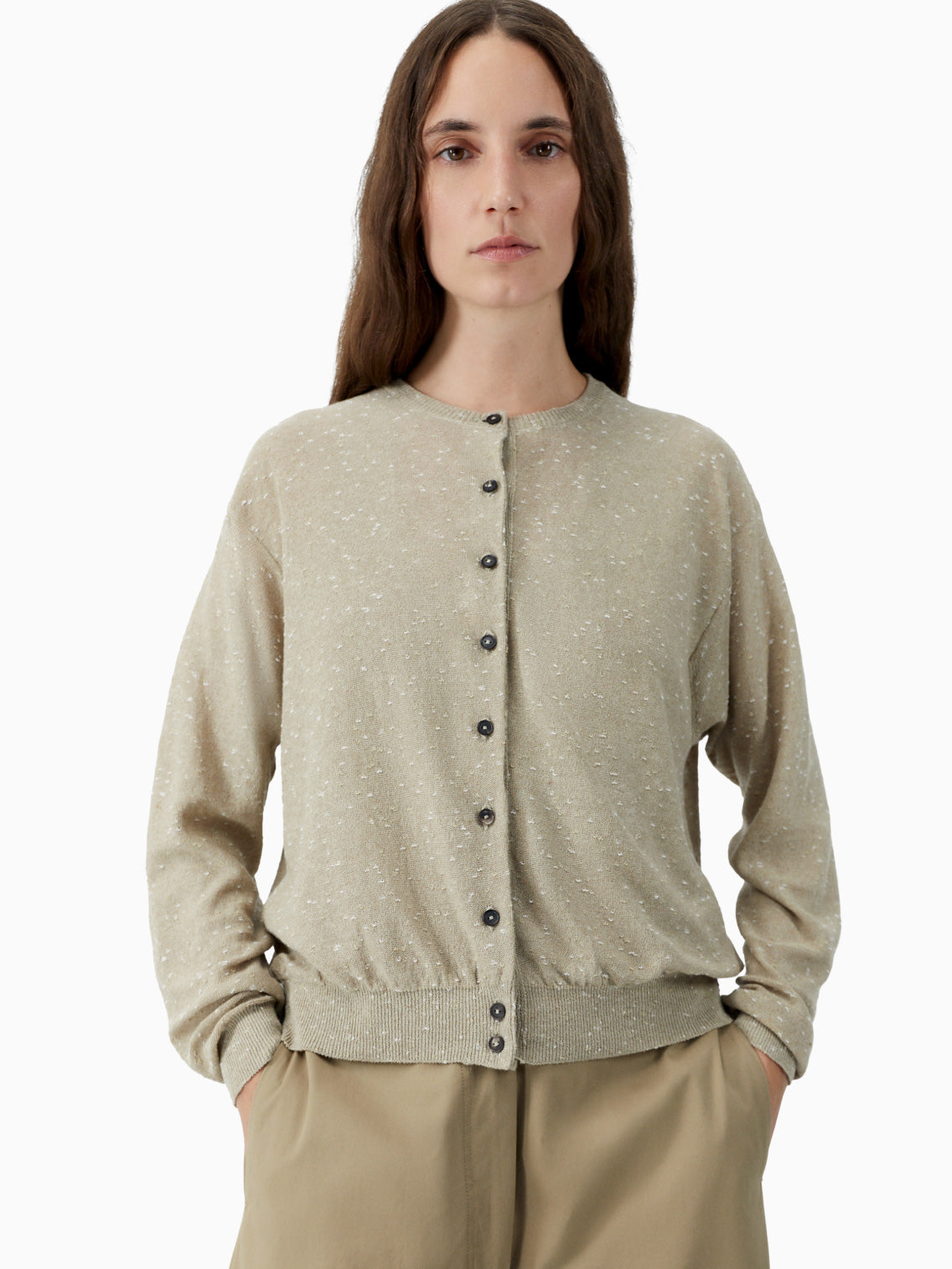 Linen & Cotton Flecked Cardigan Beige