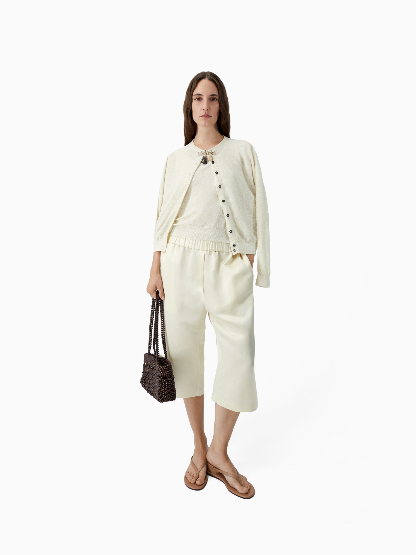 Linen & Cotton Flecked Cardigan Cream