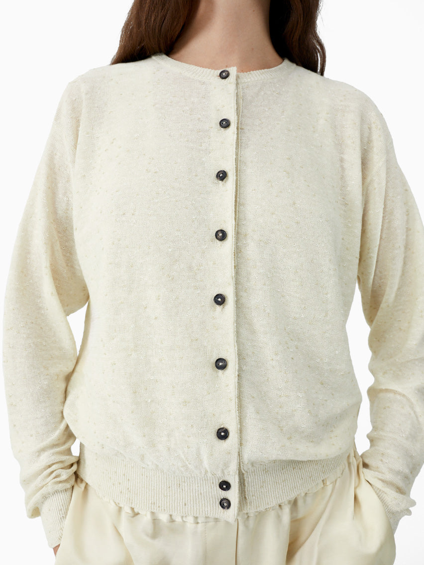 Linen & Cotton Flecked Cardigan Cream