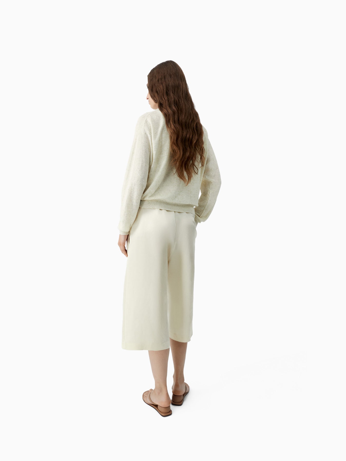 Linen & Cotton Flecked Cardigan Cream