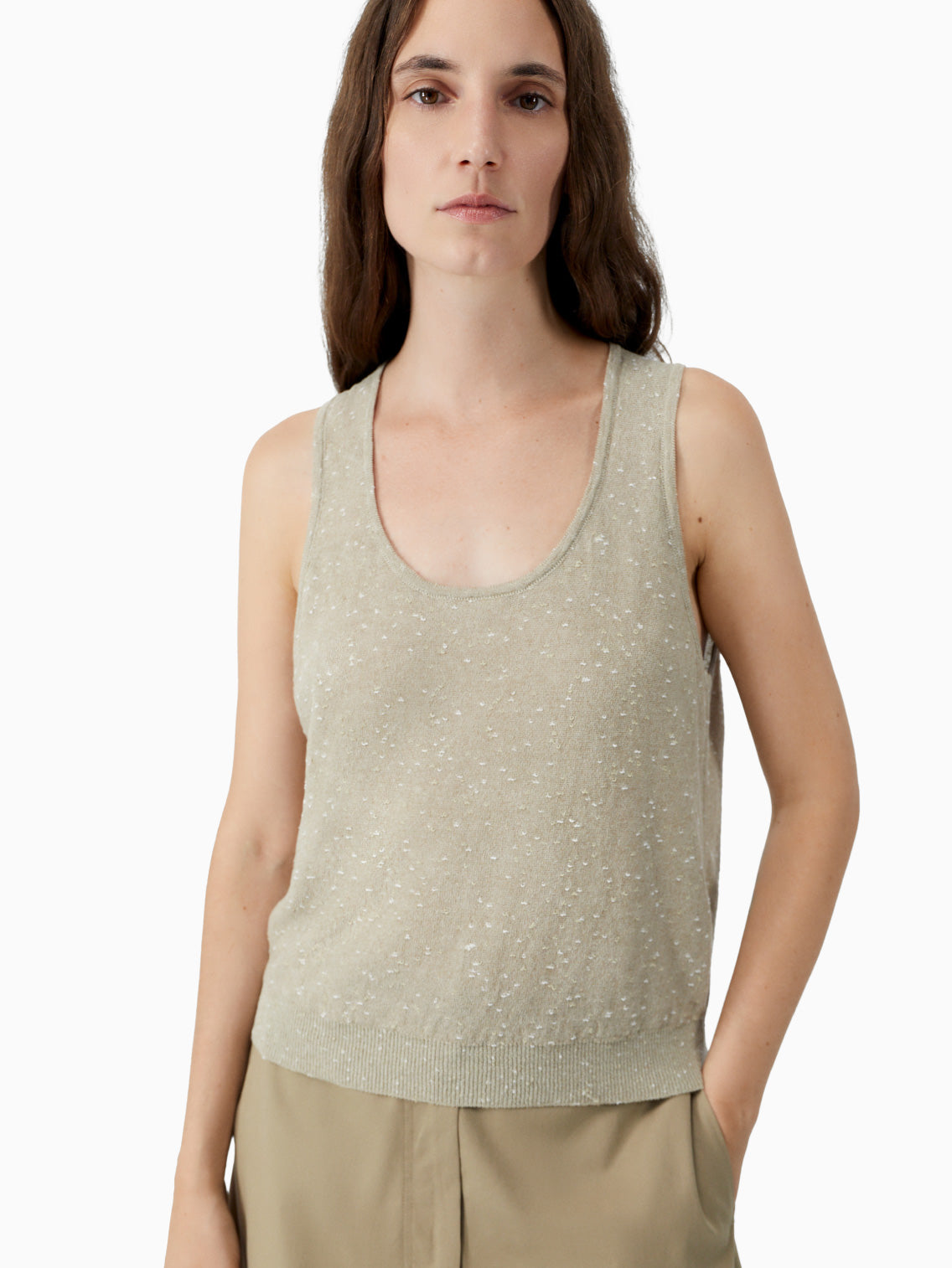 Linen & Cotton Flecked Tank Top Beige
