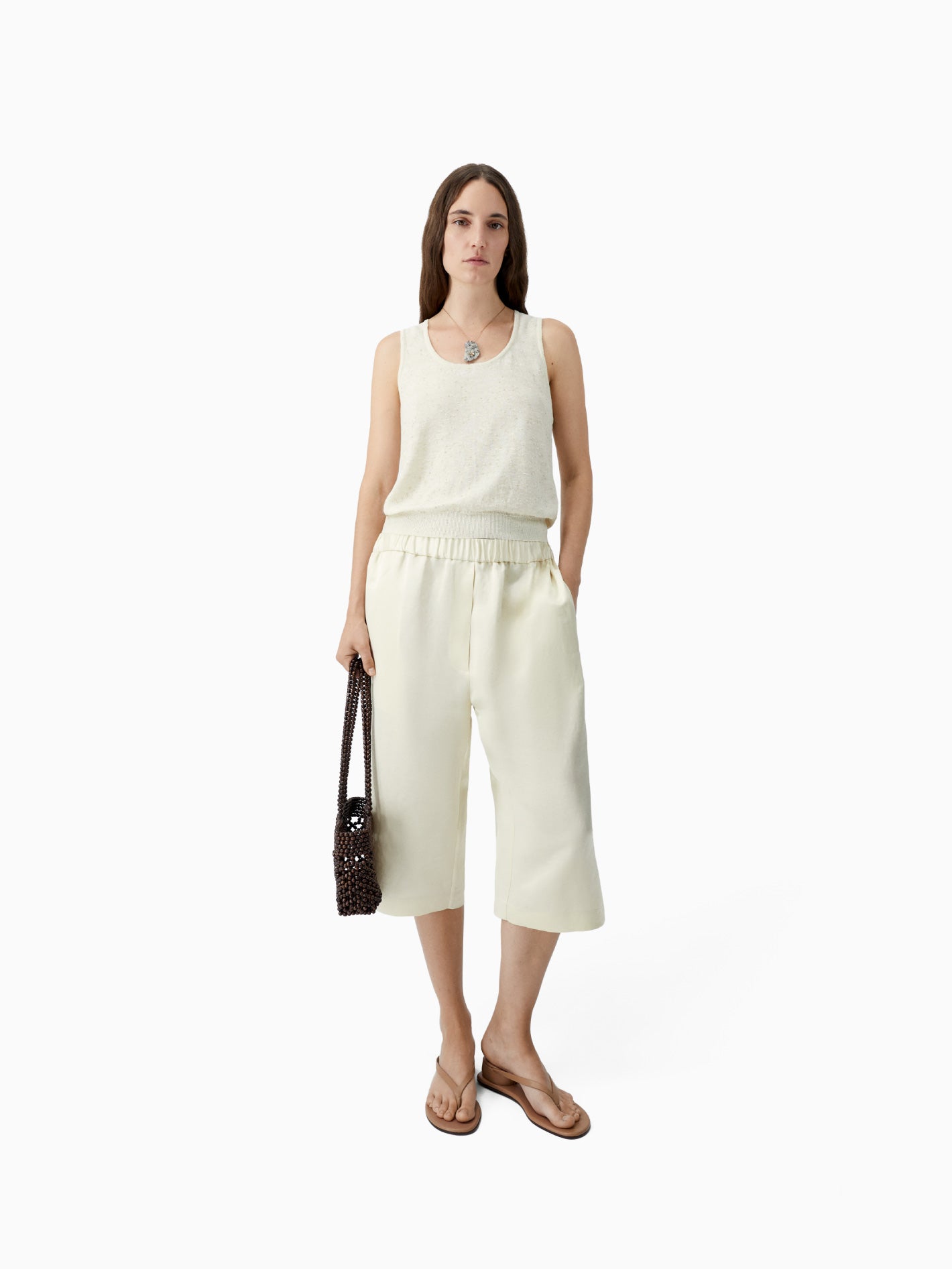 Linen & Cotton Flecked Tank Top Cream