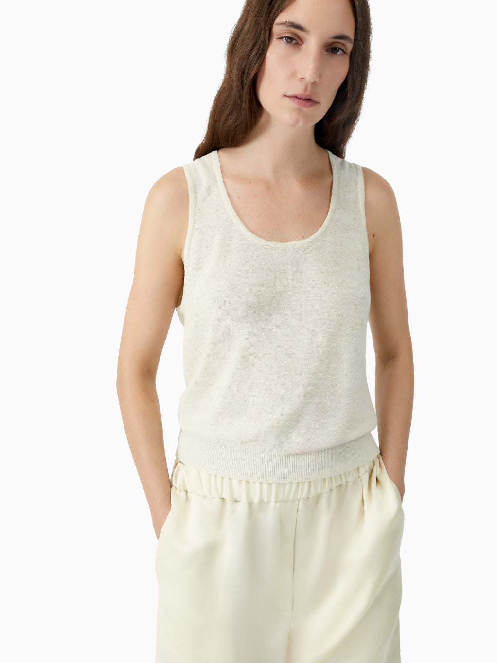 Linen & Cotton Flecked Tank Top Cream