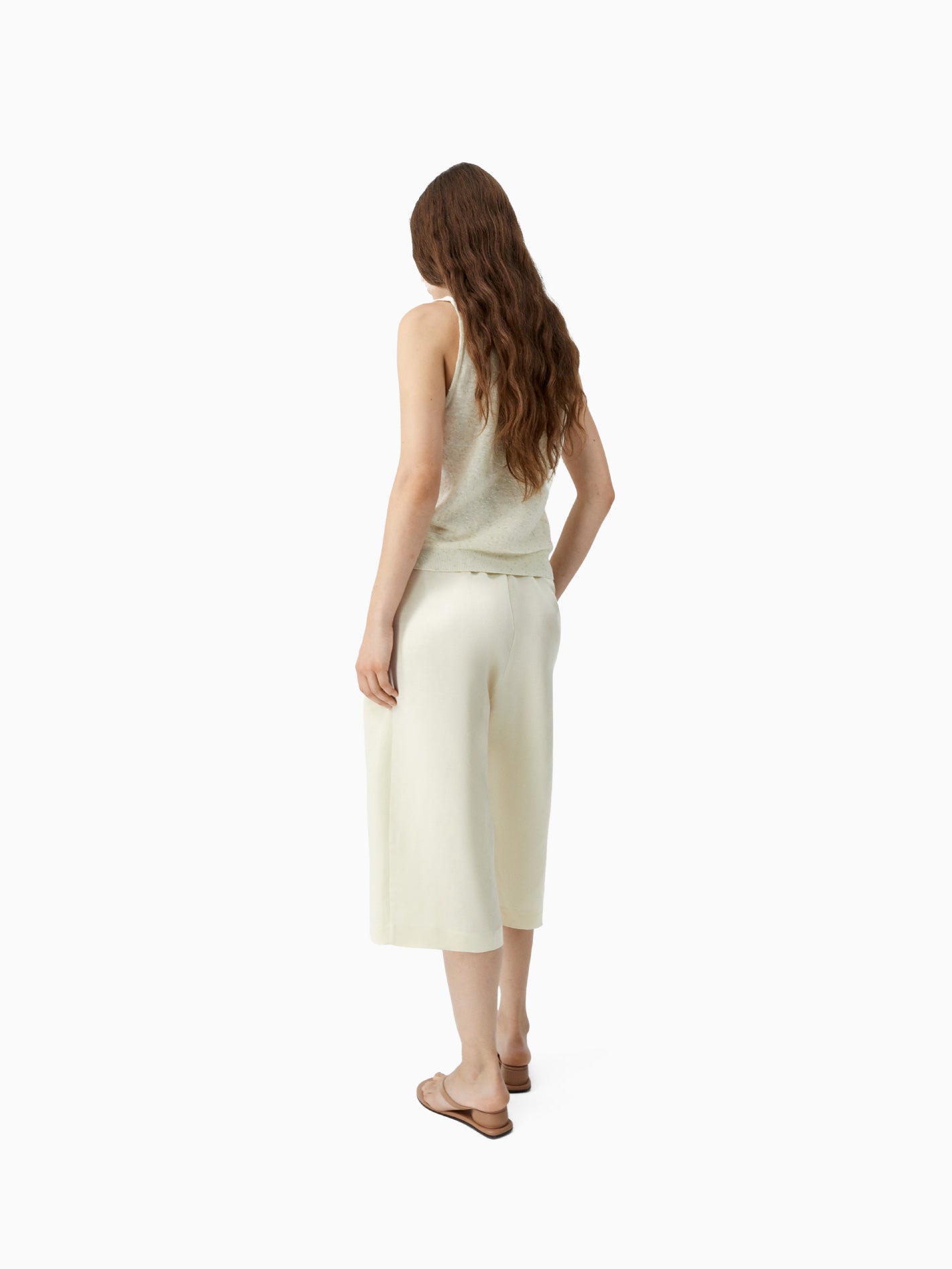 Linen & Cotton Flecked Tank Top Cream