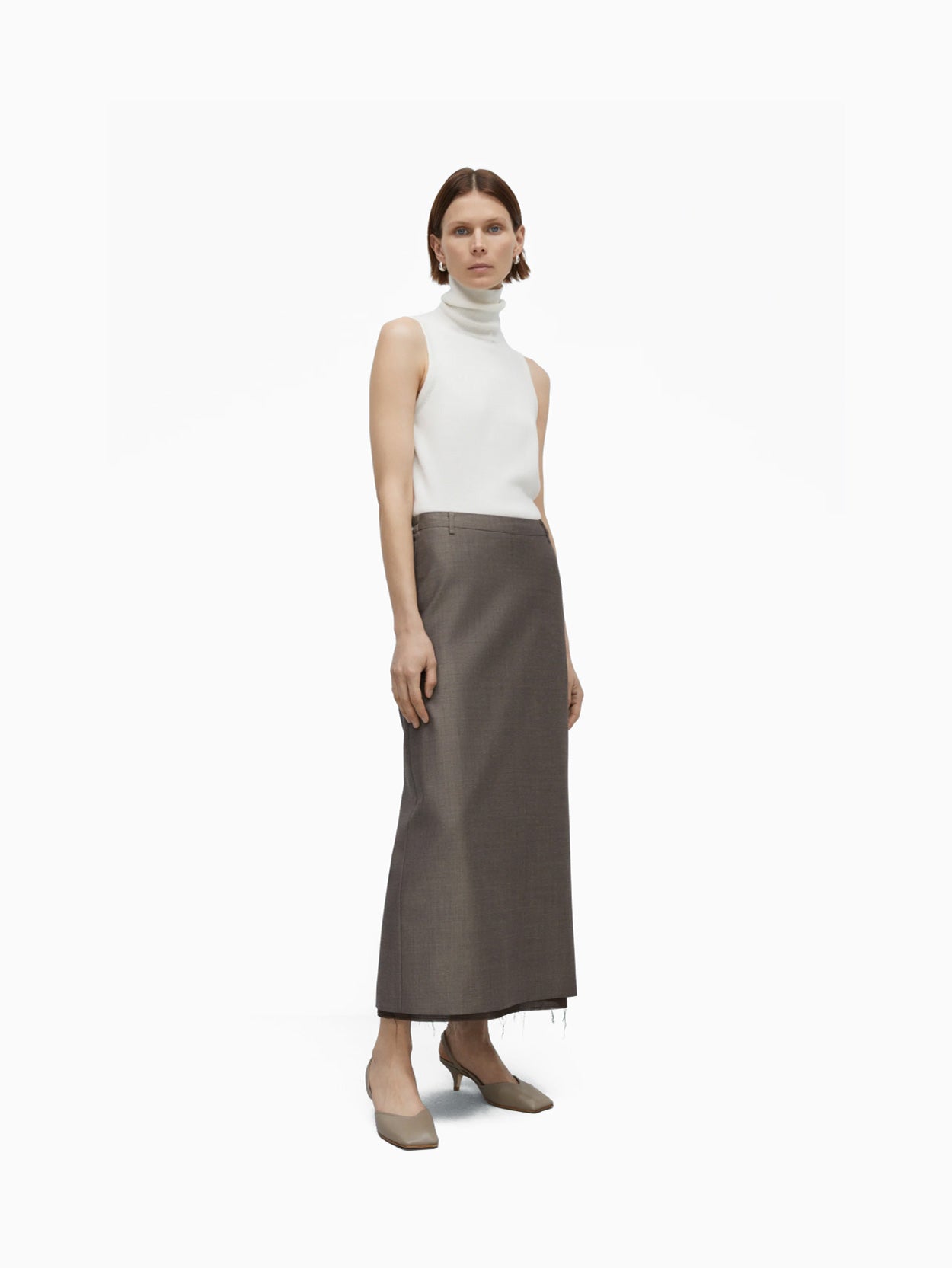 Tailoring Mohair Long Skirt Smoke Brown