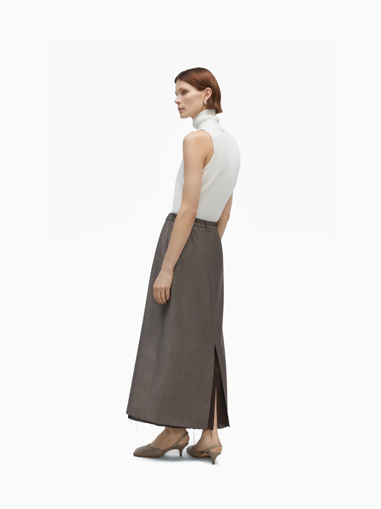 Tailoring Mohair Long Skirt Smoke Brown