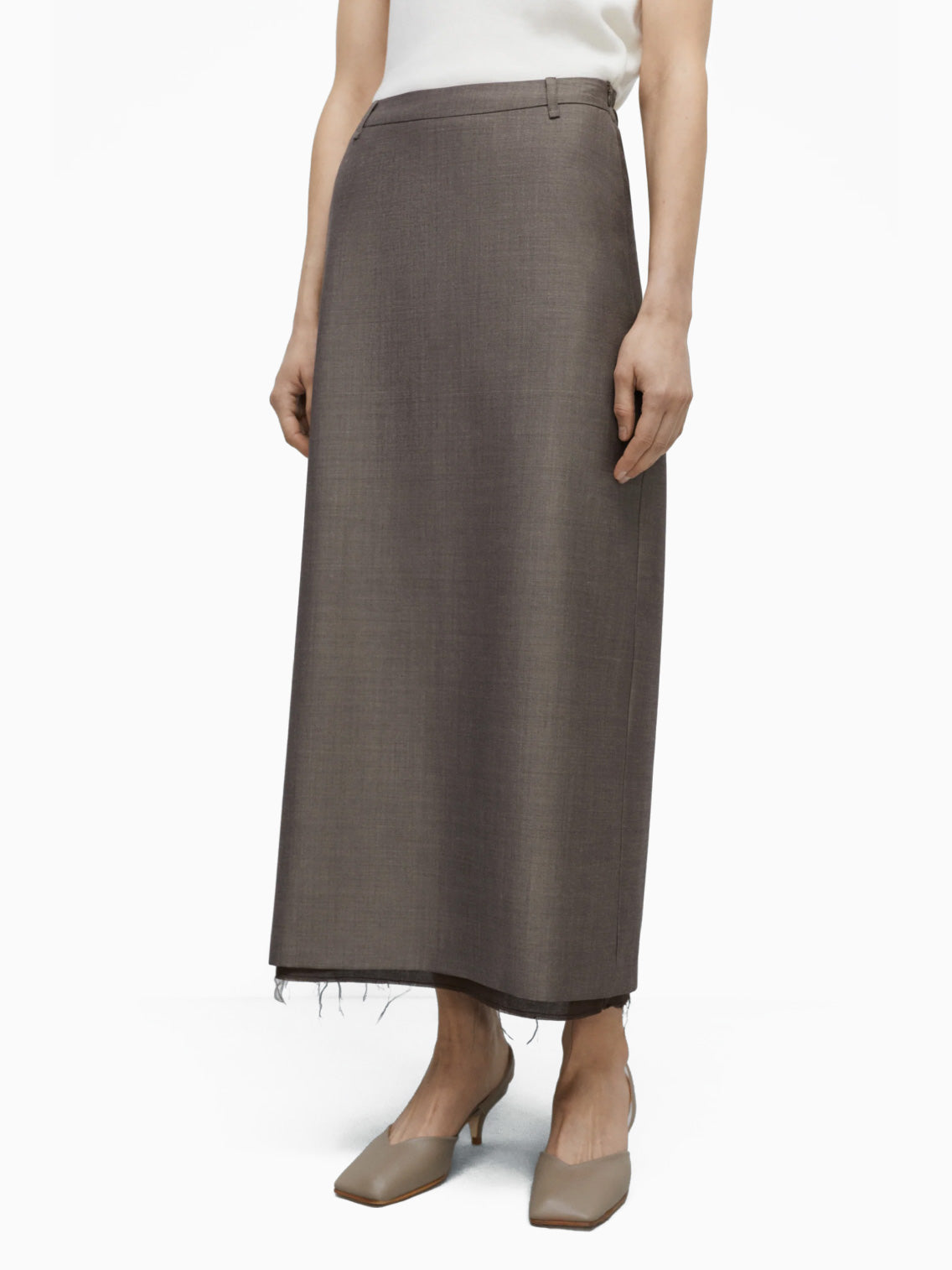 Tailoring Mohair Long Skirt Smoke Brown