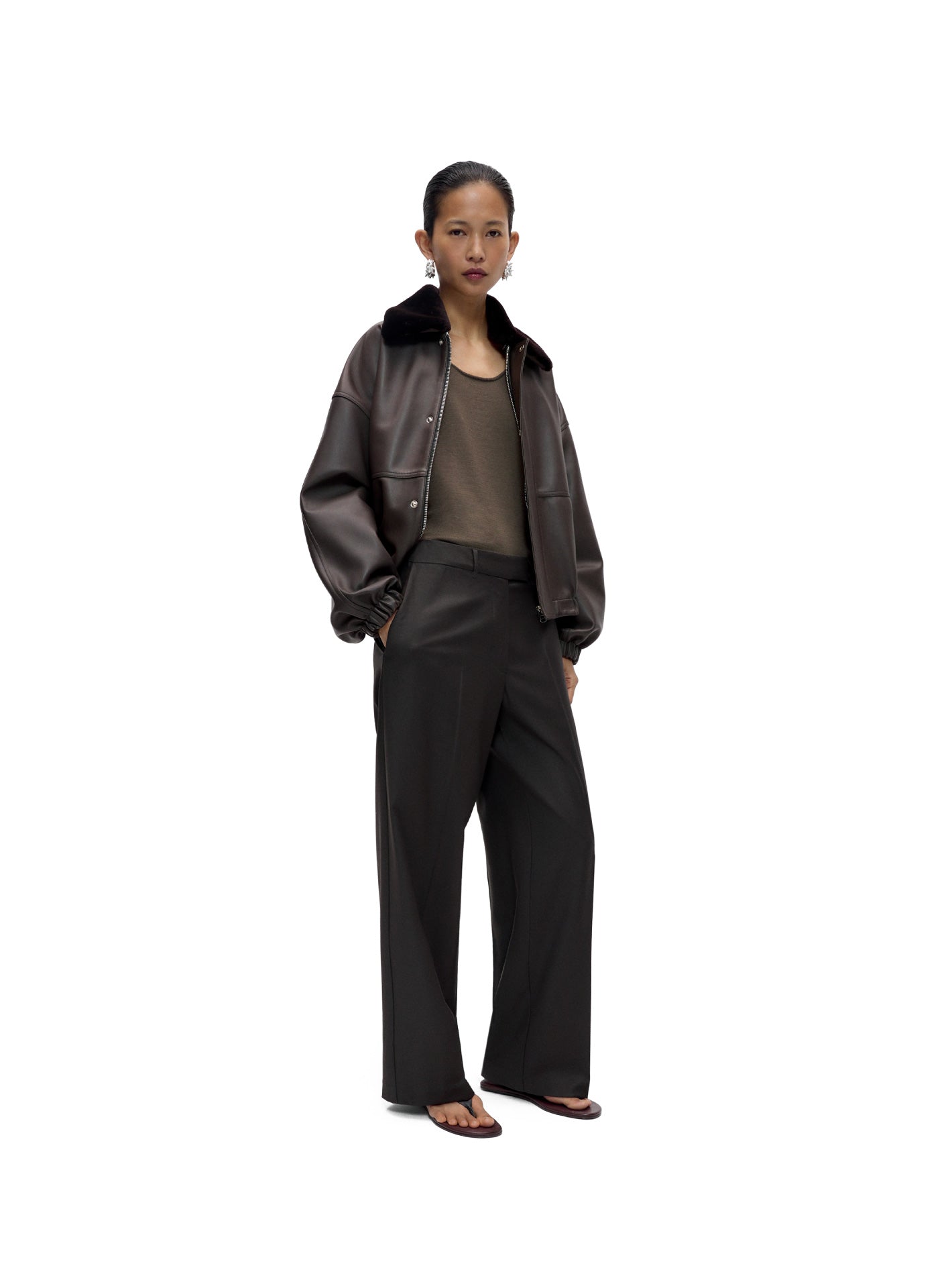 Low Rise Virgin Wool Pants Dark Brown