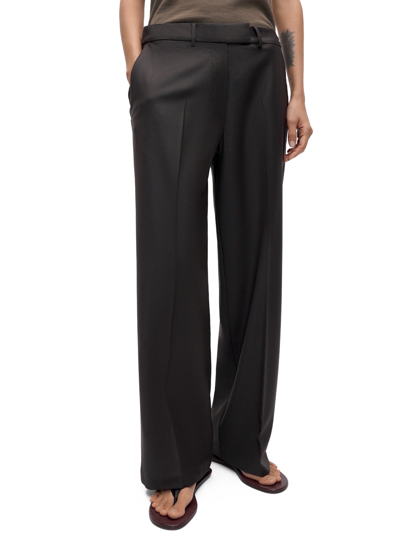 Low Rise Virgin Wool Pants Dark Brown