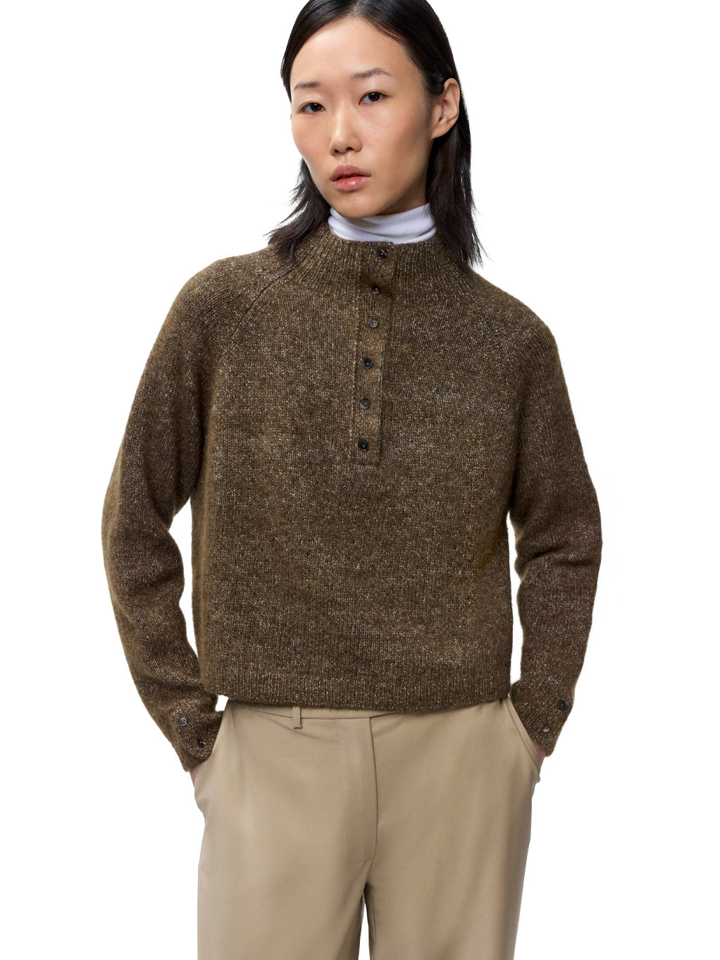 Melange Polo Sweater Pardo